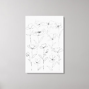 Impressão Em Tela Flor de Papoula Preto e Branco Floral Minimalista