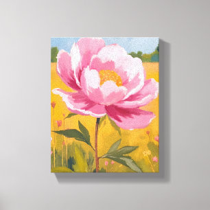 Impressão Em Tela Flor de Peônia Aquarela de Campo de Flor Rosa