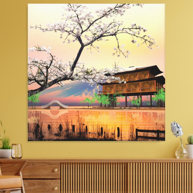 Impressão Em Tela Flor Despretensiosa: Pôr do Sol Sobre uma Casa de  (Insitu(Sala de estar))