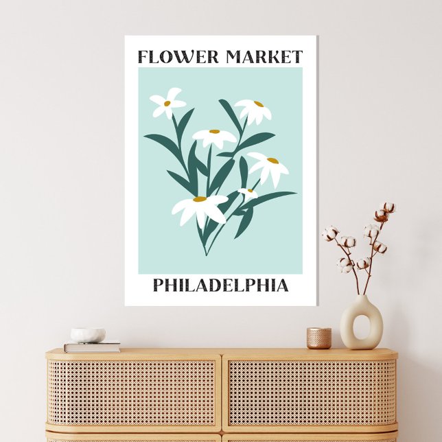 Impressão Em Tela Flor Market Philadelphia White Daisy Floral (In situ boho interior)