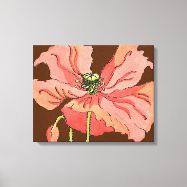 Impressão Em Tela Flor rosa grande com fundo vermelho profundo (Frente)