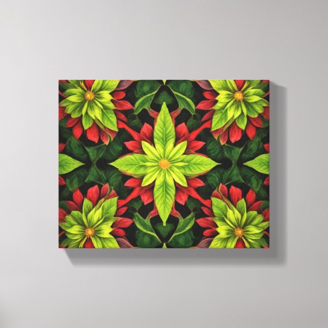 Impressão Em Tela flor verde e vermelha (Frente)