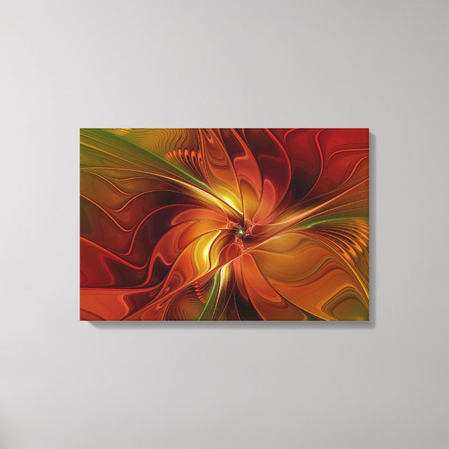 Impressão Em Tela Flor verde-laranja-abstrato Vermelho Castanho-Cast (Frente)