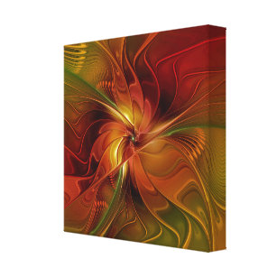 Impressão Em Tela Flor verde-laranja-abstrato Vermelho Castanho-Cast