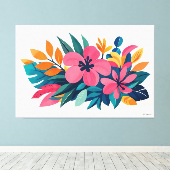 Impressão Em Tela Flora tropical retrô moderna 01 (Insitu(piso de madeira))