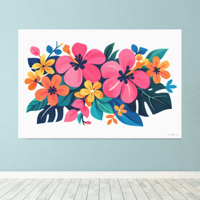 Impressão Em Tela Flora tropical retrô moderna 02 (Insitu(piso de madeira))