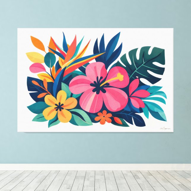 Impressão Em Tela Flora tropical retrô moderna 03 (Insitu(piso de madeira))