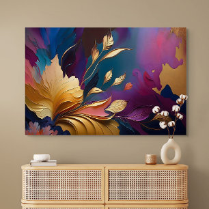 Impressão Em Tela Floração Dourada – Composição Floral Abstrata