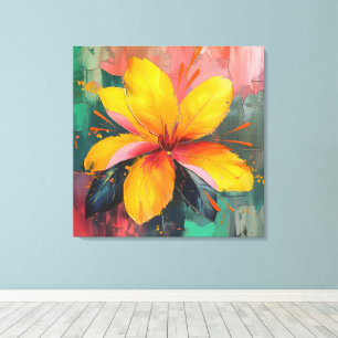 Impressão Em Tela Floração Dourada – Expressão Floral Abstrata Vibra