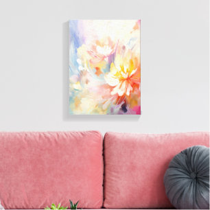Impressão Em Tela Floral Abstrato em Aquarela Pastel