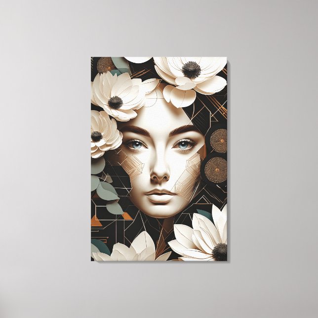 Impressão Em Tela Floral Beauty - Abstract Woman Portrait Modern Art (Frente)
