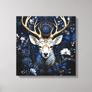 Impressão Em Tela Floral Celestial Gótico de Veado à Meia-Noite 