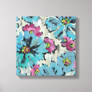 Impressão Em Tela Floral cor-de-rosa e azul gráfico