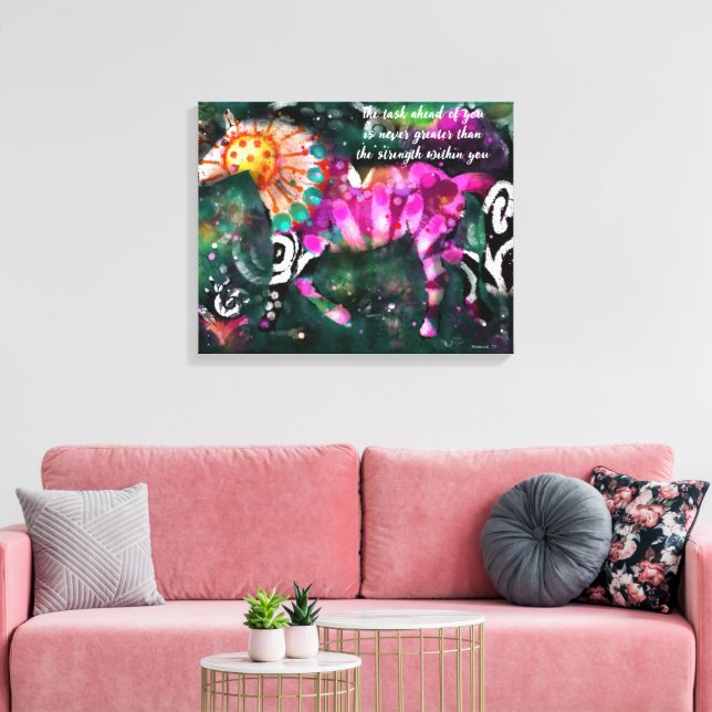 Impressão Em Tela Floral de Cavalo Abstrato Inspirador (Insitu(Sala de estar))
