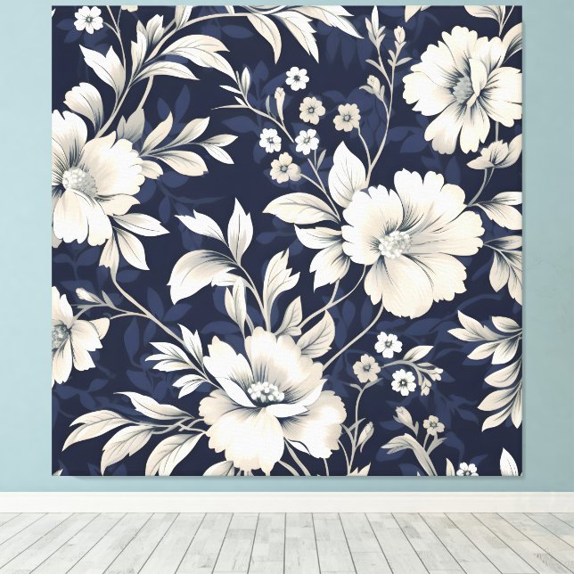 Impressão Em Tela Floral em Azul (Insitu(piso de madeira))