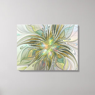 Impressão Em Tela Floral Fantasy Modern Flower Com Dourado Triptych
