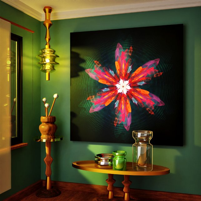 Impressão Em Tela Floral Flores de Mandala Laranja Vermelho Abstrato (Floral Mandala Flowers Orange Red Blue Abstract Canvas Print)