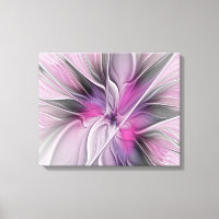 Floral Fractal Moderno Abstrato Flor Rosa Cinza