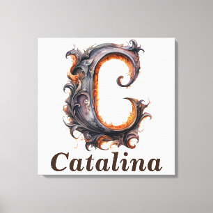 Impressão Em Tela Floral Halloween - Nome Personalizado Letra C Mono