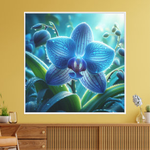 Impressão Em Tela Floral Orquídea Azul