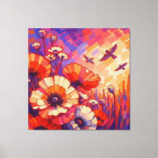 Impressão em Tela Floral Retro Vibrante | Fluxo Ou