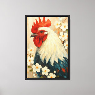 Impressão Em Tela Floral Rooster Wall Art
