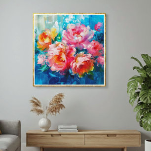 Impressão Em Tela Floral Rosa Abstrato Moderno – Moldura Texturizada