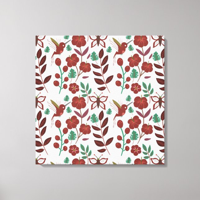 Impressão Em Tela Floral seamless pattern birds and butterflies (Frente)