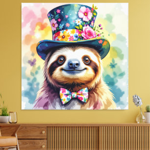 Impressão Em Tela Floral Watercolor Sloths 2