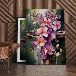 Impressão Em Tela Floral Wood Christian Cross, Ele é Risen Páscoa
