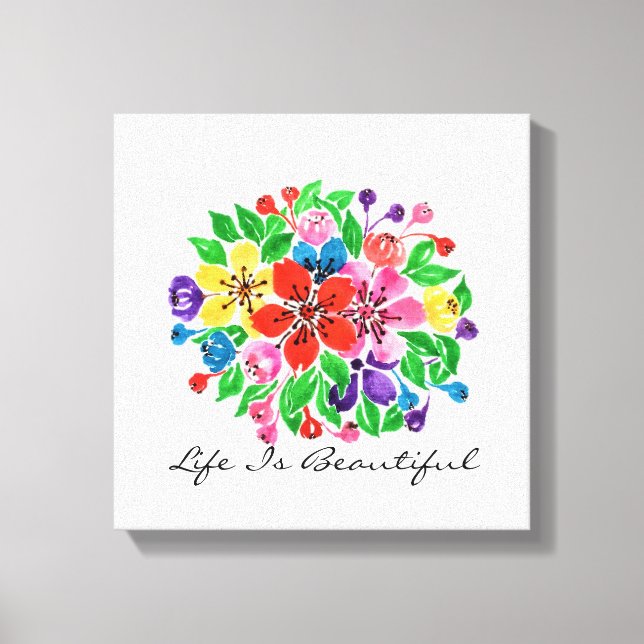 Impressão Em Tela Flores arco-íris de aquarela (Frente)