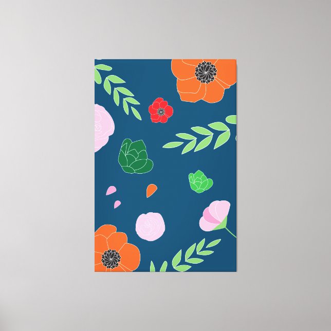 Impressão Em Tela Flores Azuis com Ilustração Moderna Floral (Frente)