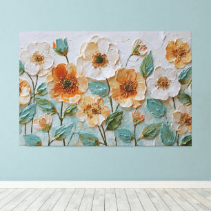 Impressão Em Tela Flores Brancas, Creme e Laranja – Arte Abstrata pa