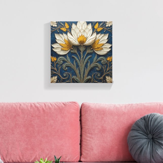 Impressão Em Tela Flores Brancas e Amarelas em Camadas (Insitu(Sala de estar))