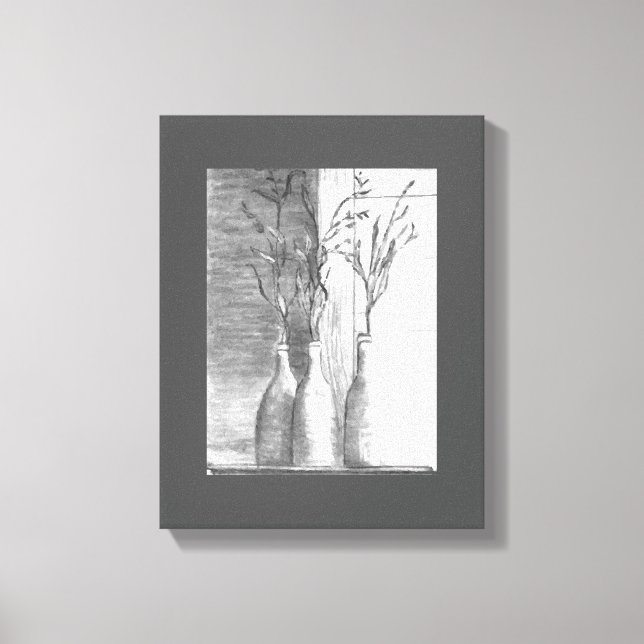 Impressão Em Tela Flores brancas pretas do esboço do lápis minimalis (Frente)