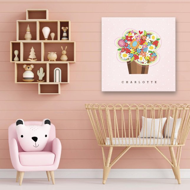 Impressão Em Tela Flores Caprichosas da Primavera Arte de Bolo de Co (Whimsical Colorful Spring Flowers Sweet Cupcake Baby Girl's Nursery Art Canvas Print @ fat_fa_tin)