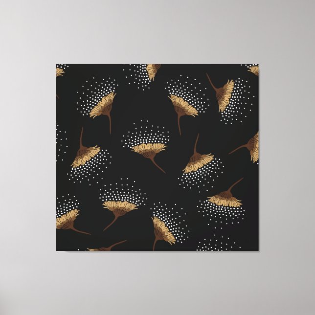 Impressão Em Tela Flores castanhas, fundo preto sem costura. (Frente)