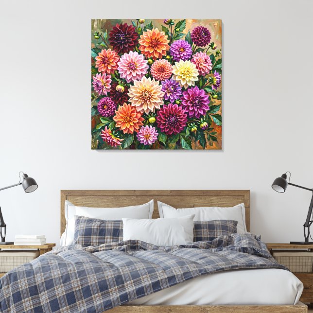 Impressão Em Tela Flores Coloridas de Dahlia (Insitu(Quarto))