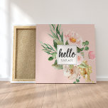 Impressão Em Tela Flores Cor d'Água Moderna Rosa e Nome & Alô<br><div class="desc">Flores Cor d'Água Moderna Rosa e Nome & Alô</div>