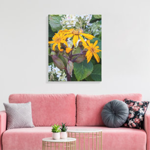 Impressão Em Tela Flores da Planta Leopardo Amarela e Floral Hortêns