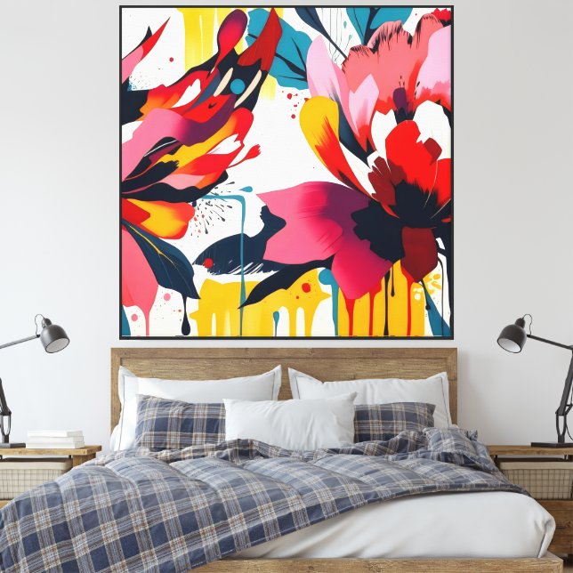 Impressão Em Tela Flores de abstrato com Fundo Branco - (Insitu(Quarto))
