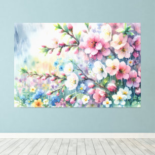 Impressão Em Tela Flores de Chuva de Primavera Aquarela Cottagecore
