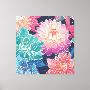 Impressão Em Tela Flores de Dahlia Coloridas Elegantes em Fundo Escu