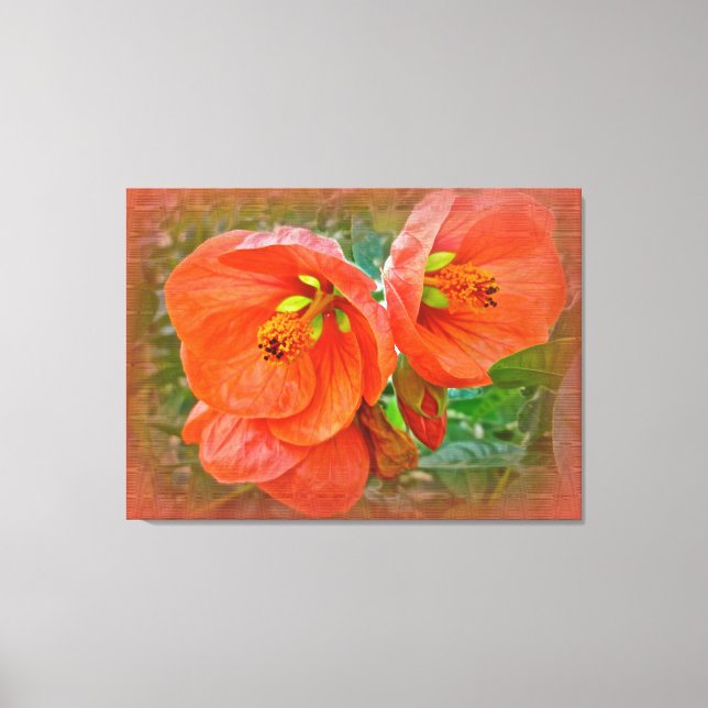Impressão Em Tela Flores de Hibisco Laranja (Frente)