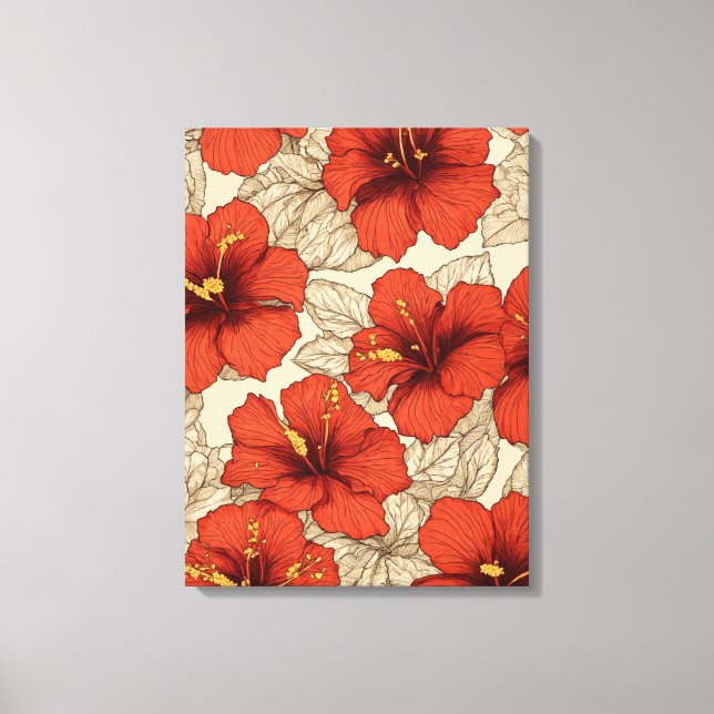 Impressão Em Tela Flores De Hibisco Vermelho Vibrantes Por Toda Part (Frente)