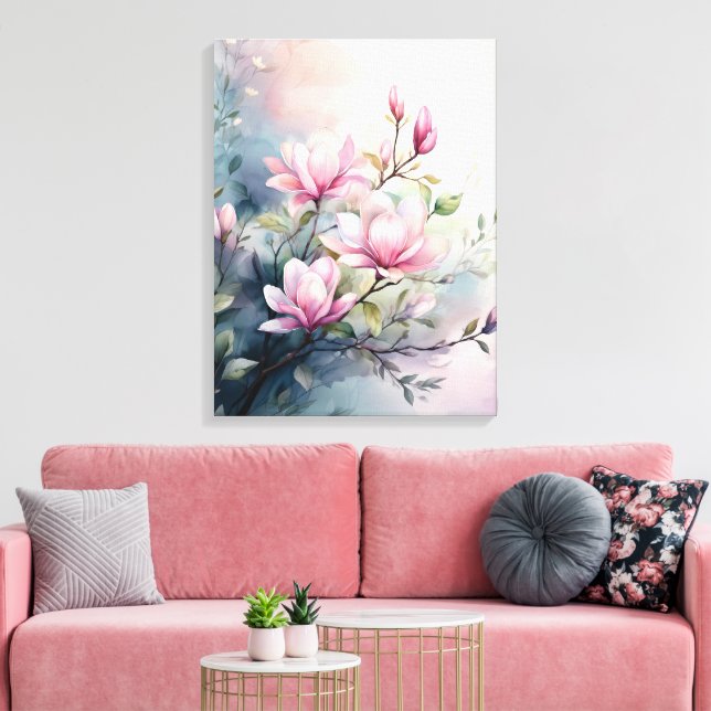 Impressão Em Tela Flores de Magnólia Rosa Botânica (Insitu(Sala de estar))