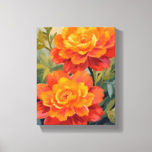 Impressão Em Tela Flores de Marigold Laranja Botânica Aquarela