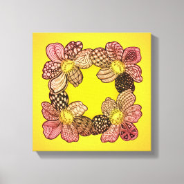 Impressão Em Tela Flores de rabisco em pêssego, laranja e Dourado