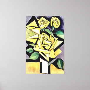Impressão Em Tela Flores De Rosas Amarelas Geométricas Amigas