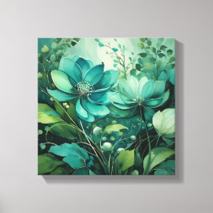 Impressão Em Tela Flores de Teal: Elegância Boho Minimalista